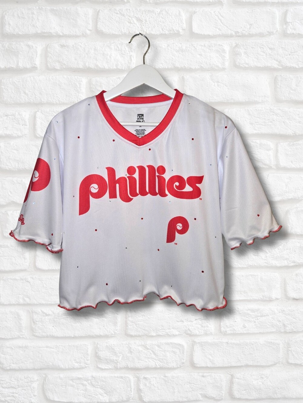 Philadelphia Phillies Ruffle Crop Top W/Rhinestones